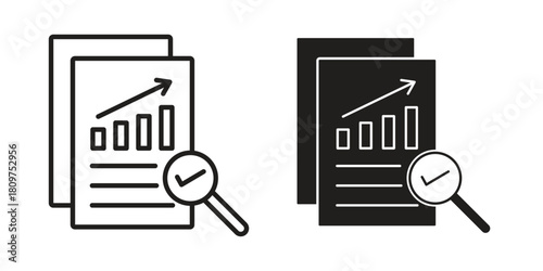 Analytics report icon in minimal flat, stroke style. suitable for graphic designs