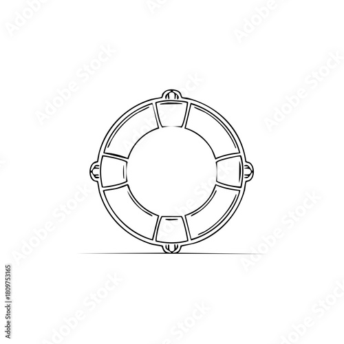 Outline illustration of a life buoy, circular life preserver, with handles.