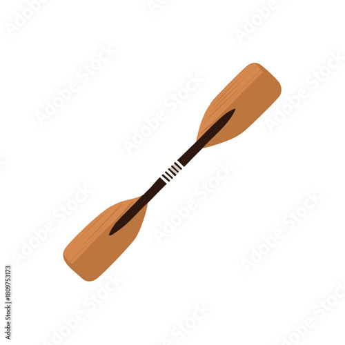 Stylized wooden double bladed paddle for kayaking canoeing and water sports adventure flat design illustration