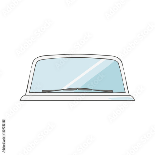 Illustration of a Car Windshield with Wipers - Front View of the Automobile. Vehicle.