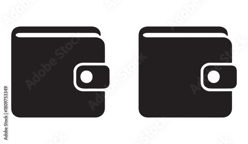  Two simple black wallet silhouettes side by side on a white background