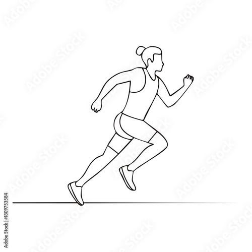 Athletic individual in full stride running with a determined expression