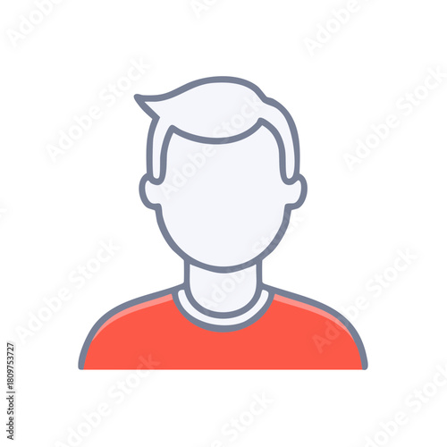 Generic male user profile avatar icon with a red shirt for online applications and website interfaces
