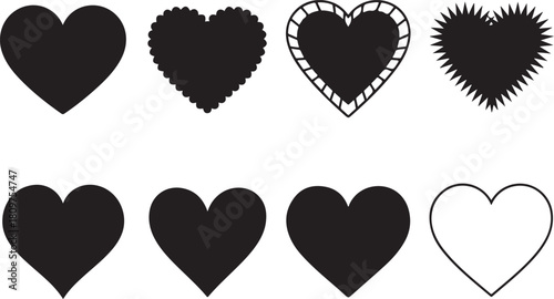 Different styles of heart shapes symbols designs set illustration love