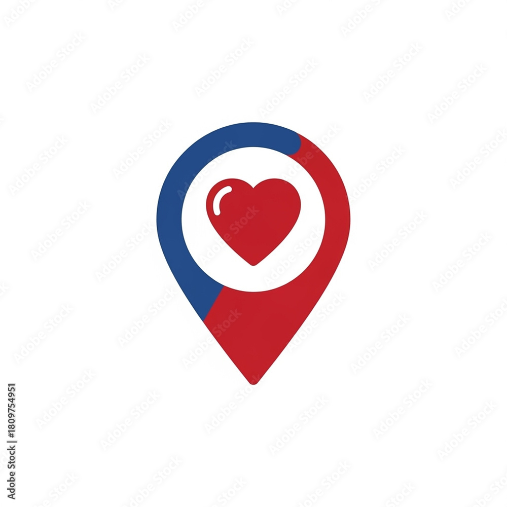 Fototapeta premium 2D Map location pin with heart icon