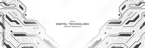  Abstract futuristic circuit board on a white background. Circuit line with electronic elements. Technology pattern graphic design for website and banner. Vector illustration.