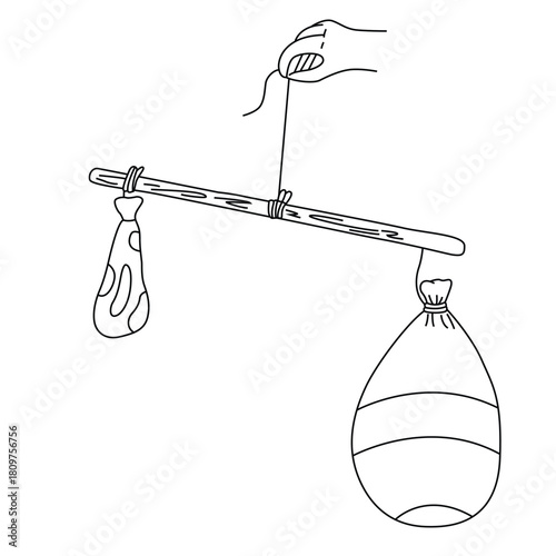Science of hand drawn vector Balloon balance science experiment outline.