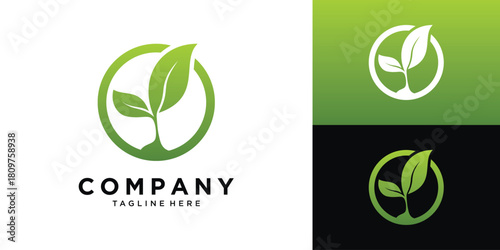 Green leaf circle eco logo design