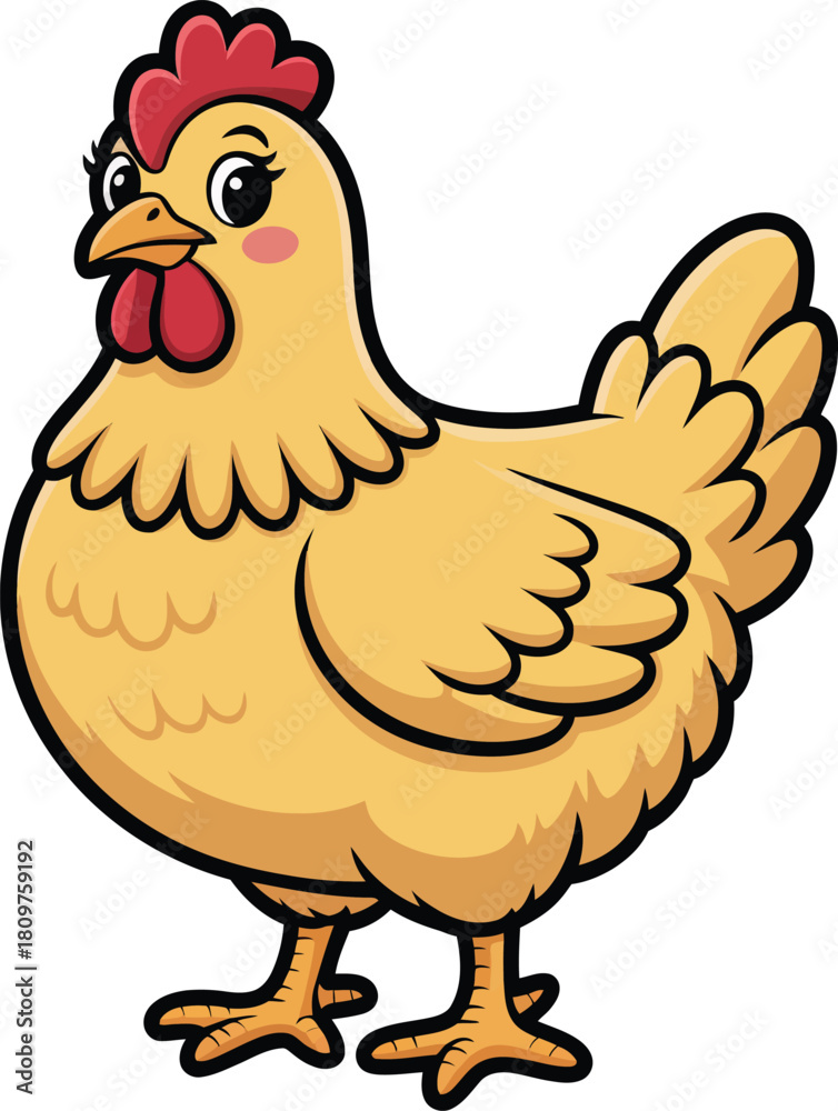 Naklejka premium Cute cartoon hen standing, farm animal character design element