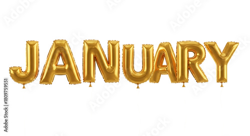 Golden Balloons Spell Out January Against Black Background shiny isolated on a transparent background