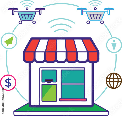 Drones delivering packages from a store