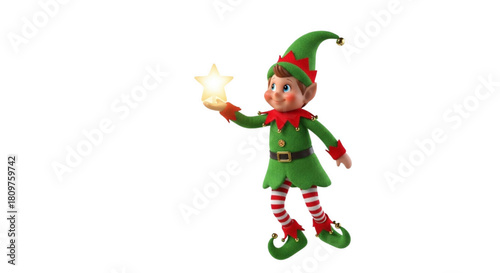 Adorable 3D Christmas Elf Character Holding a Glowing Star