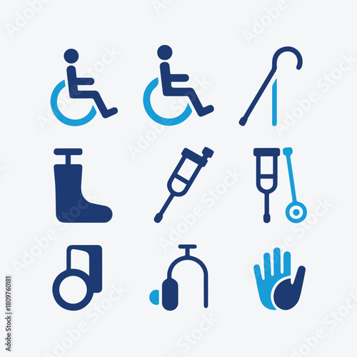 Disability, Handicap, and Mobility Aid Vector Icon Set