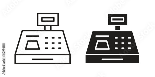 Cash register icon in minimal flat, stroke style. suitable for graphic designs