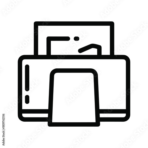 Printer device with paper output icon isolated on