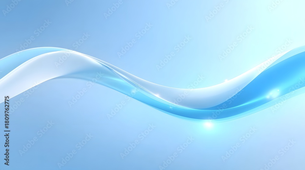Fototapeta premium This abstract visual features a dynamic flowing wave of translucent blue and white light against a soft gradient background evoking a sense of clean energy and serene movement