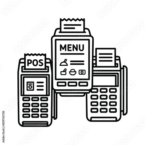 Point of sale pos and menu ordering terminals, representing modern restaurant technology and payment systems