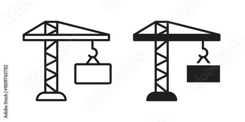 Construction crane icon in minimal flat, stroke style. suitable for graphic designs