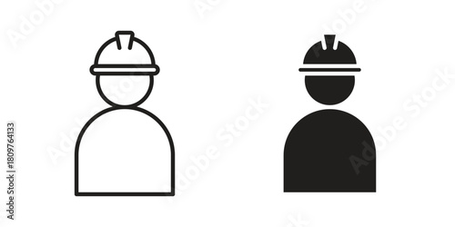 Construction worker icon in minimal flat, stroke style. suitable for graphic designs