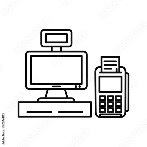 Point of sale system with monitor and payment terminal icon for retail and transaction processing isolated on