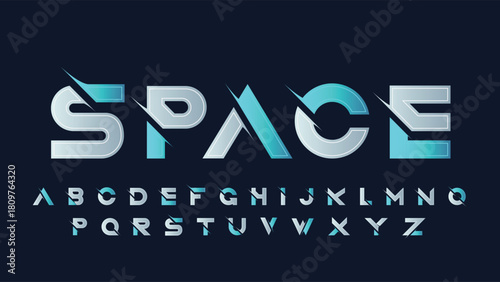 Chrome and neon blue sliced futuristic typography