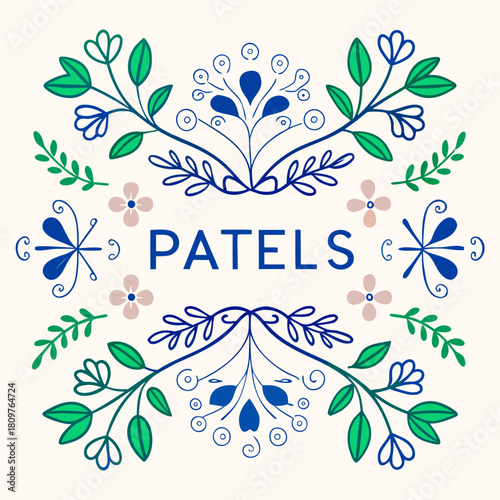 Elegant floral frame with name patels 