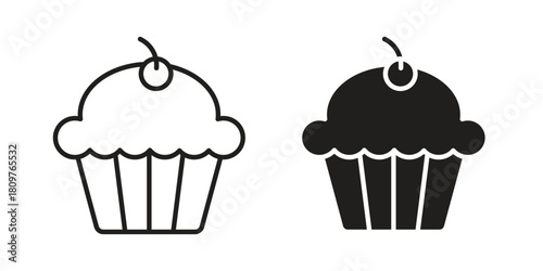 Cupcake icon in minimal flat, stroke style. suitable for graphic designs