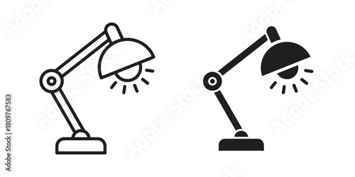 Desk lamp icon in minimal flat, stroke style. suitable for graphic designs