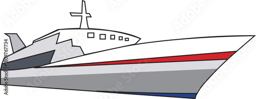 Simple cartoon illustration of a sleek modern yacht with a red stripe and grey hull