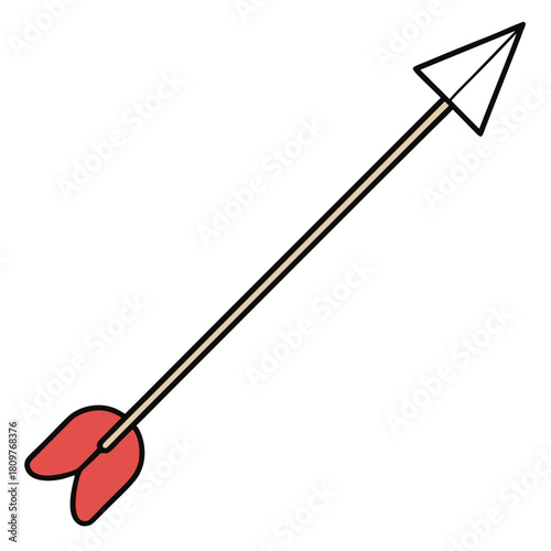 An arrow with a red fletching and a white arrowhead isolated on