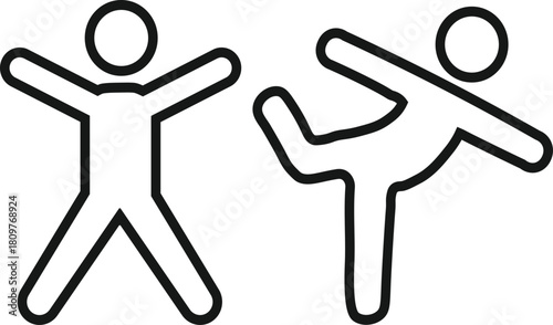 Two simple stick figures are shown playfully dancing and expressing joy in motion