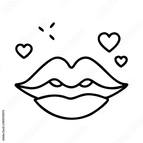 Illustration of lips with hearts isolated on