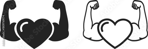 Illustrative depiction of strong arms forming hearts both in black and white outline
