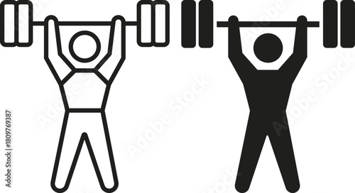 A stark depiction of weightlifting two figures performing an overhead press exercise