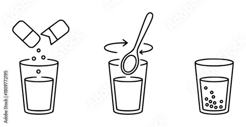 Iconographic Steps Dissolving Medicine in Water and Stirring