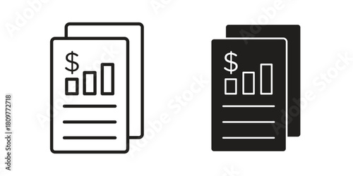 Financial report icon in minimal flat, stroke style. suitable for graphic designs