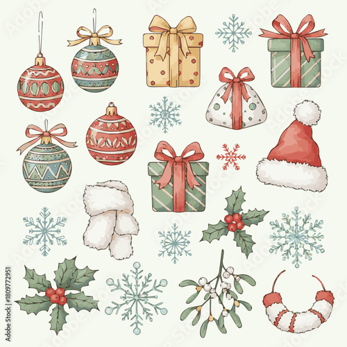  create a marry christmas iconic set vector art with white background