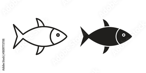 Fish icon in minimal flat, stroke style. suitable for graphic designs