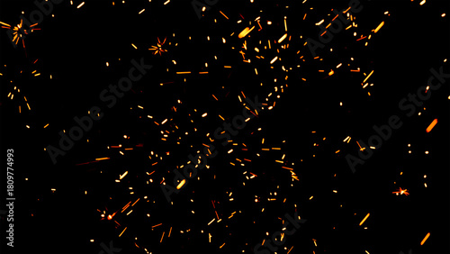 Floating embers sparks black background. Opacity or screen mode usage for overlay image