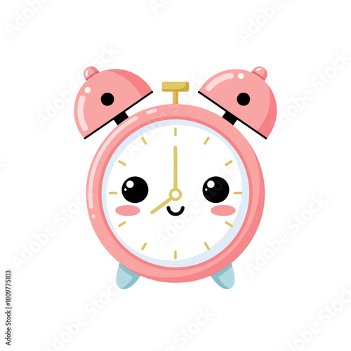 Playful pink alarm clock with kawaii face promotes punctuality and cheerfulness