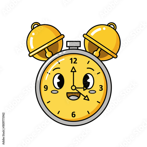 Cheerful Clock Character: Whimsical Timekeeping with Animated Alarm and Friendly Face