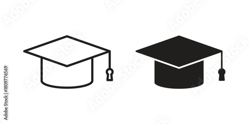 Graduation cap icon in minimal flat, stroke style. suitable for graphic designs