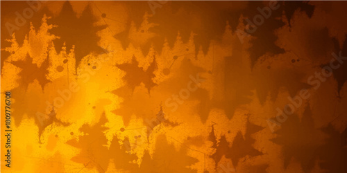 Fire in the water grunge texture background with bright orange and yellow autumn maple leaves pattern