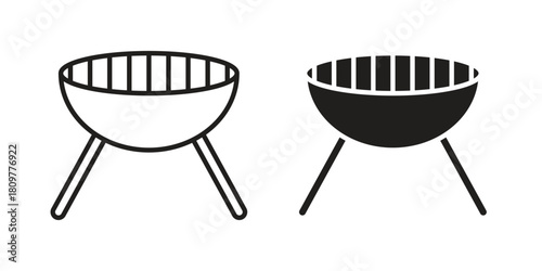 Grill icon in minimal flat, stroke style. suitable for graphic designs