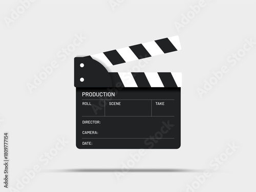 3d realistic open and close movie film series clap board icon isolated on white screen. Movie clapper icon symbol sign for user interface, mobile app, website and film industry