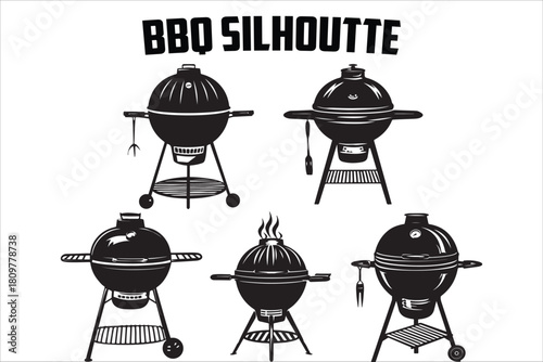 Outdoor Barbecue Icon Set – Black Silhouette