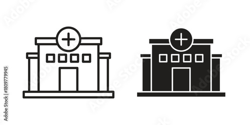Hospital icon in minimal flat, stroke style. suitable for graphic designs