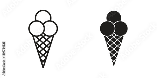 Ice cream cone icon in minimal flat, stroke style. suitable for graphic designs