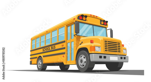 Illustrated School Bus on a White Background Ideal for Transportation, Education, and Safety-Related Concepts, perfect for various design projects