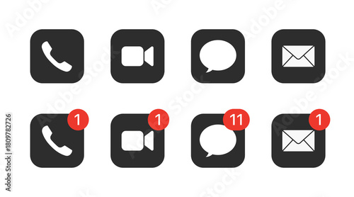 Phone calling icon set. Streaming icon set. Video call buttons set. Collection of internet conversation buttons. A set of video communication elements. Stock vector EPS10.